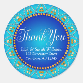 Blue Aqua Sun Wedding Favor de Gracias Pegatina