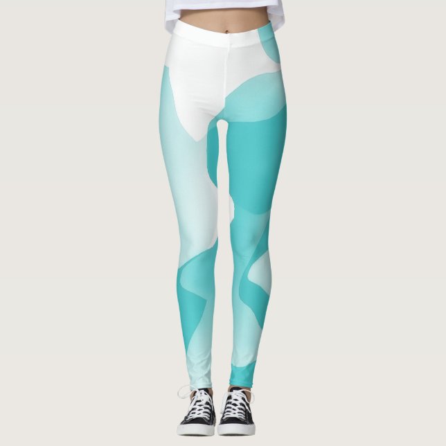 Blue Aqua y White Abstract Art Leggings (Anverso)