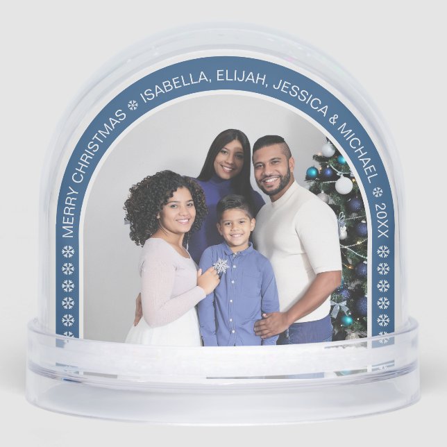 Blue Arch Christmas Family Photo with Snowflakes (Anverso)