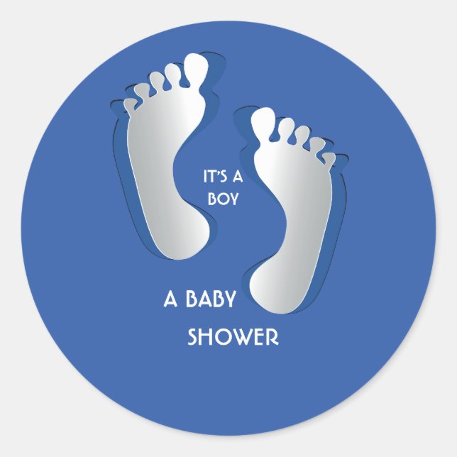 Blue Baby Boy FootImprime Pegatina de Baby Shower (Anverso)