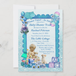 Blue Baby Boy Shower Tweets Invitación