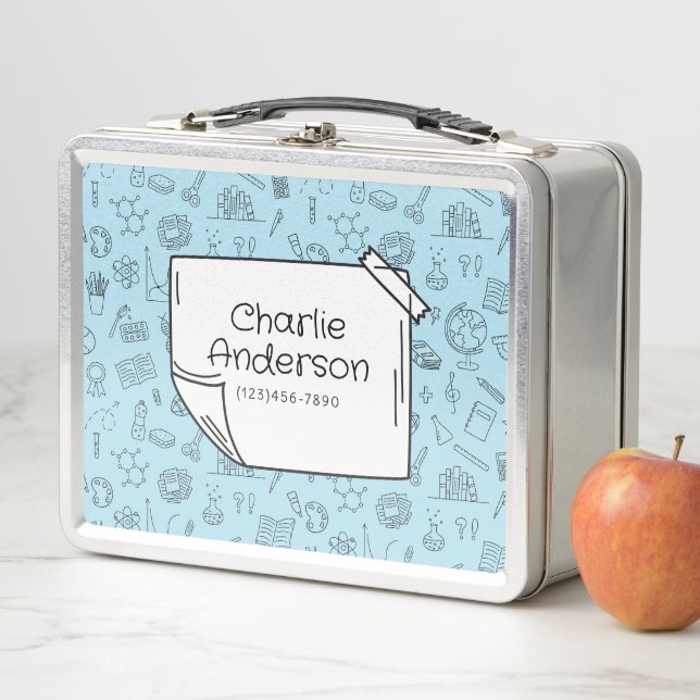 Blue Back To School Icons Lunch Box (In situ)