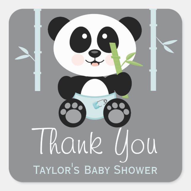 Blue Bamboo Panda Baby Shower Gracias Pegatinas (Anverso)