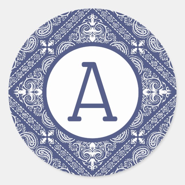 Blue Bandana Personaliza al Pegatina redondo clási (Anverso)