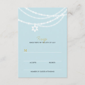 Blue Bar Mitzvah Sparkles Star Of David RSVP Card