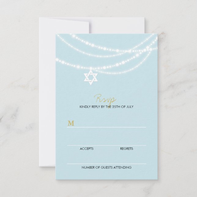 Blue Bar Mitzvah Sparkles Star Of David RSVP Card (Anverso)