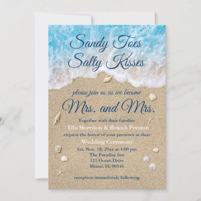 Blue Beach Waves Invitación a la Sra. Wedding (Anverso)