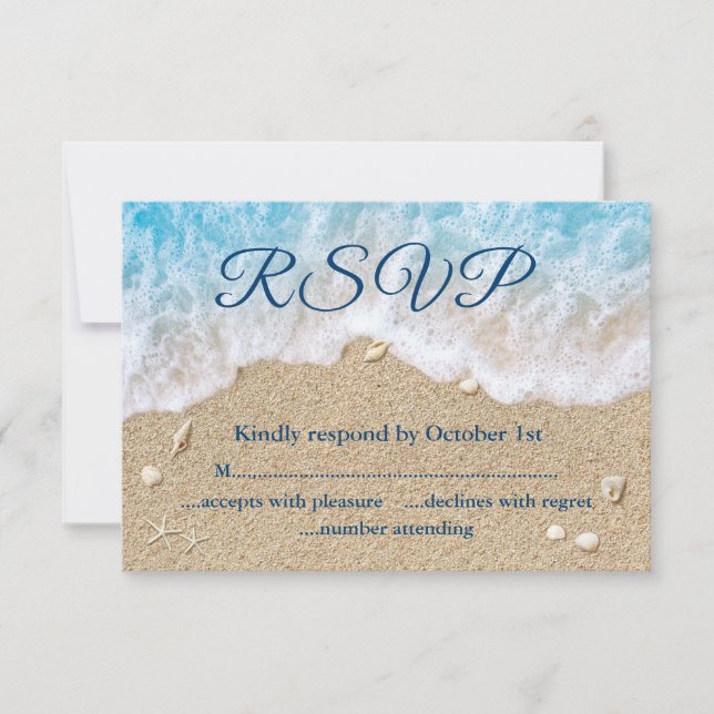 Blue Beach Waves Mrs & Mrs RSVP (Anverso)