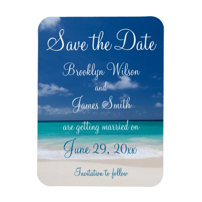 Blue Beach Wedding Salven El imán de la fecha (Vertical)