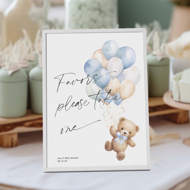 Blue Bearly espera niño ducha Favor señal (BLue Bearly wait, Baby Boy Shower Favor Sign.)