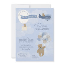 Blue Bearly Wait Teddy Bear Invitación Baby Shower