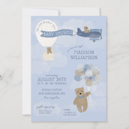 Blue Bearly Wait Teddy Bear Invitación Baby Shower