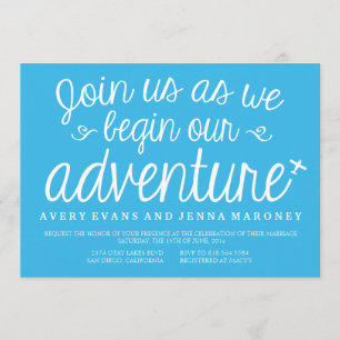 Blue Begin our Adventure Plane Wedding Invitación