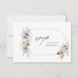 Blue & Beige Boho Floral w Meal Tarjeta RSVP 2