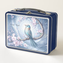 Blue Bird Floral Metal Lunch Box