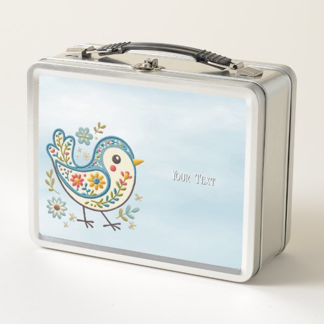 Blue Bird Floral Metalizado Lunch Box (Anverso)