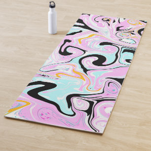 Blue, Black Pink Marble Swils Fluid Art Yoga Mat