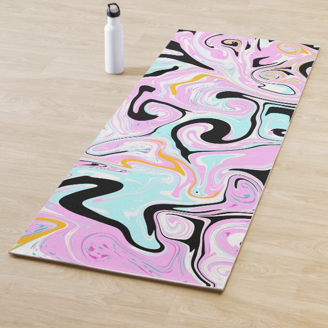 Blue, Black Pink Marble Swils Fluid Art Yoga Mat (In situ)