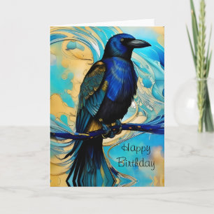 Blue Black Raven, azul y oro abstracto Cumpleaños