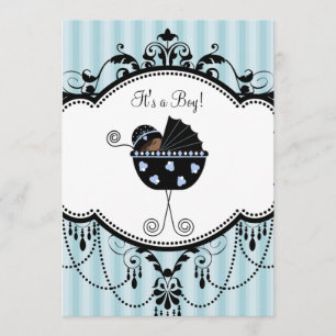 Blue Black Stripes Baby Boy Invitaciones a la duch