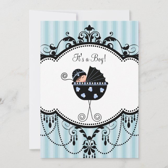 Blue Black Stripes Baby Boy Invitaciones a la duch (Anverso)