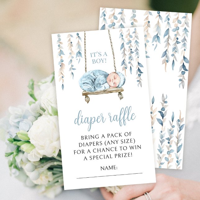 Blue boho baby boy ducha tarjetas de rifa de pañal (Subido por el creador)
