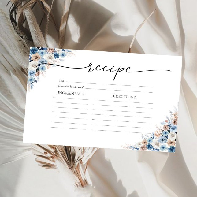 Blue Boho Floral Bridal Shower Tarjeta de gran rec (Subido por el creador)