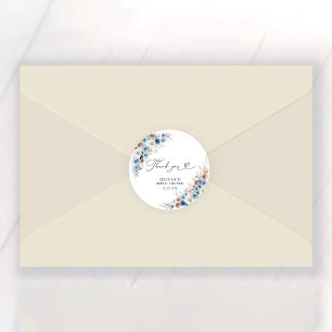 Blue Boho Floral Classic Round Pegatina