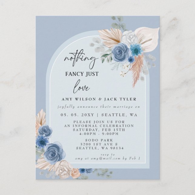 Blue Boho Nothing Fancy Just Love Invitación (Anverso)