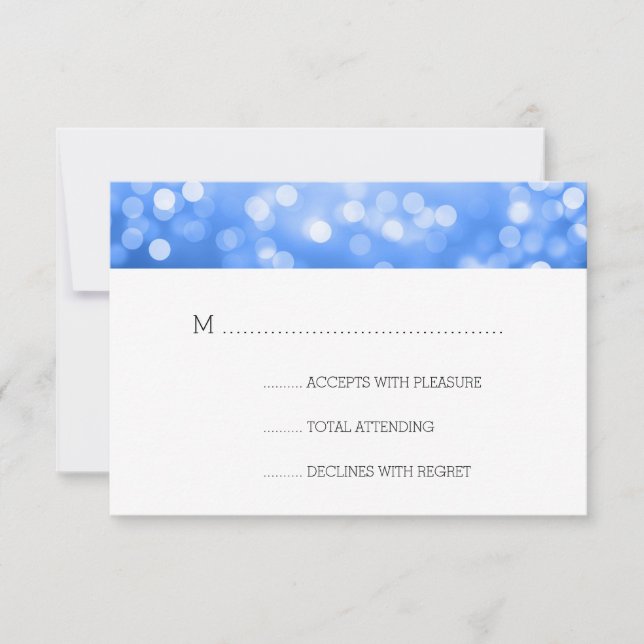 Blue Bokeh Luces Elegant Wedding RSVP (Anverso)