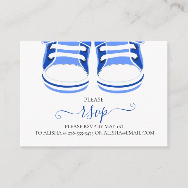 BLUE BOOTIES, tarjeta de gabinete RSVP de BABY SHO (Anverso)