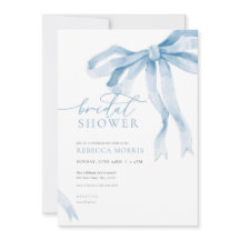 Blue Bow Bridal Shower Invitación Algo Azul