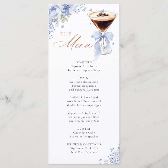 Blue Bow Coffee Bridal Shower Menu Card (Anverso)