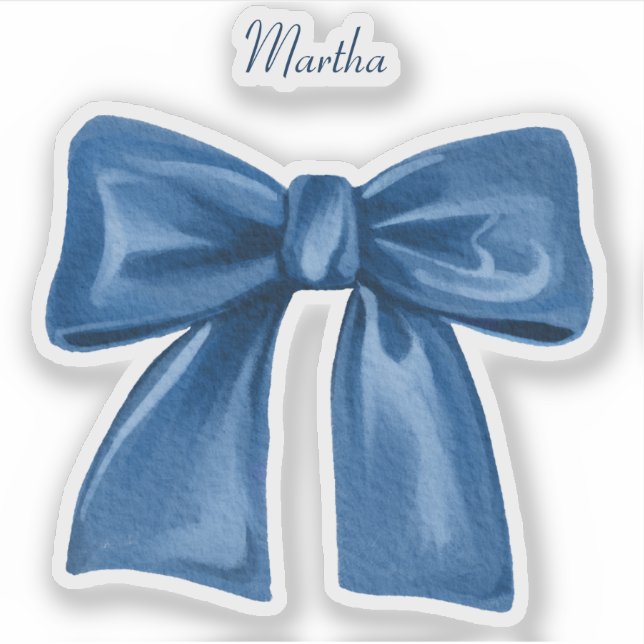 Blue Bow con el Pegatina de vinílico de nombre (Anverso)