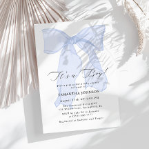 Blue Bow es una invitación para un niño en Baby Sh