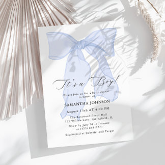 Blue Bow es una invitación para un niño en Baby Sh