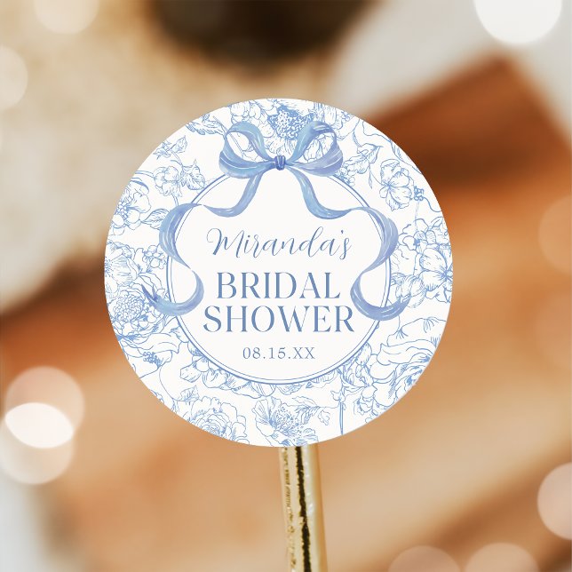Blue Bow Floral Chinoiserie Bridal Shower Pegatina (Subido por el creador)