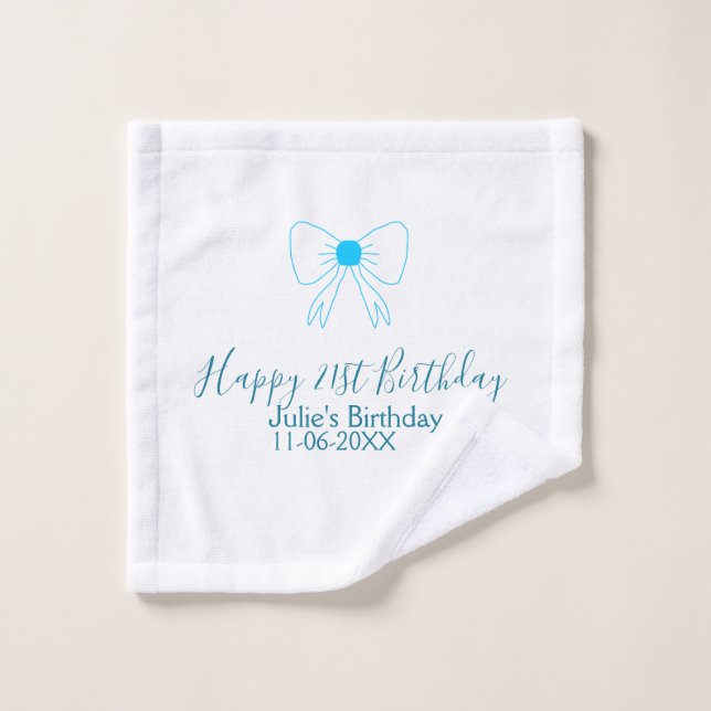 Blue bow happy 21ᵉʳ cumpleaños date (Toallita)