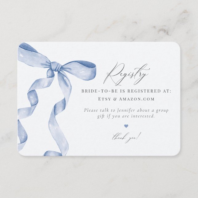 Blue Bow Tying Knot Registry, invitación a inserta (Anverso)