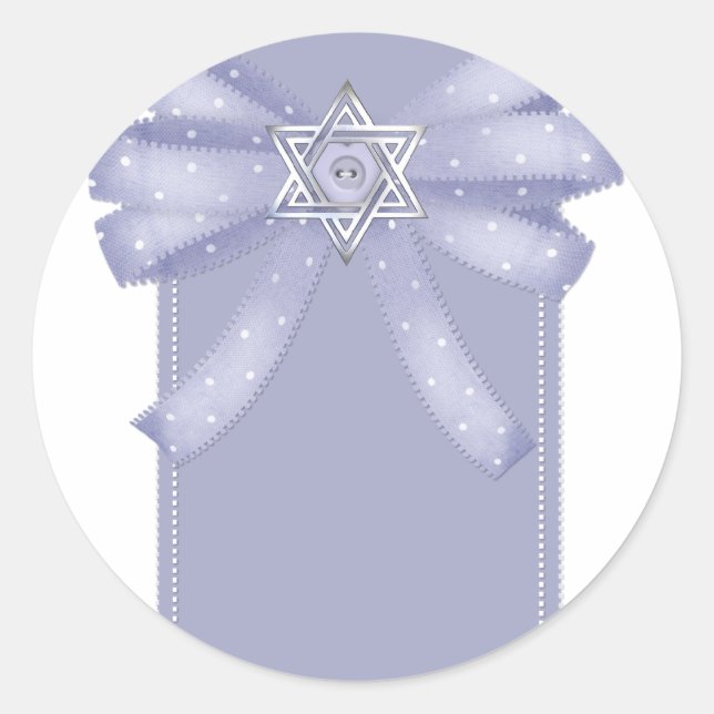 Blue Bow w/Star de los Pegatinas de David Hanukkah (Anverso)