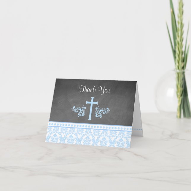 Blue Boy Baptism Doble Tarjetas de Nota de agradec (Anverso)