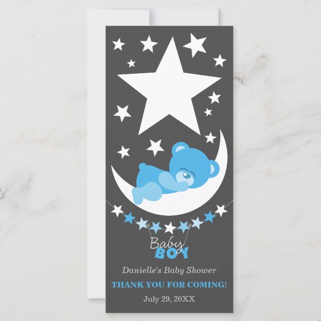 Blue Boy Teddy Bear Dormente Gracias Favor (Anverso)