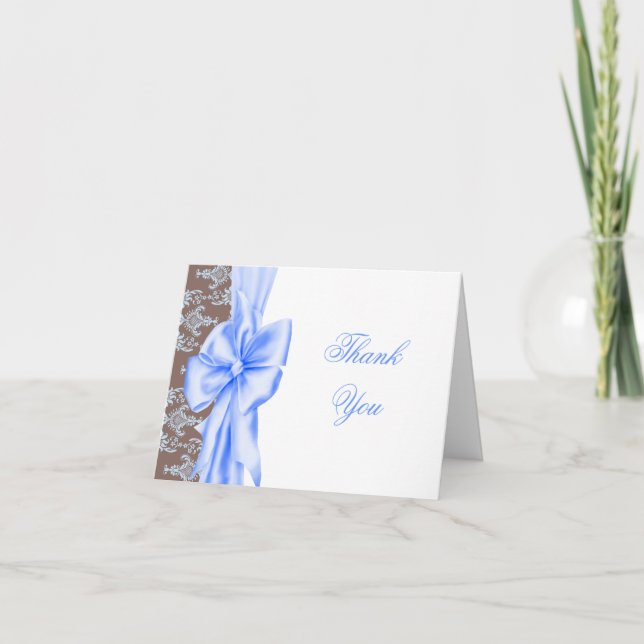 Blue Brown Damask Baby Boy Gracias A Las Tarjetas (Anverso)