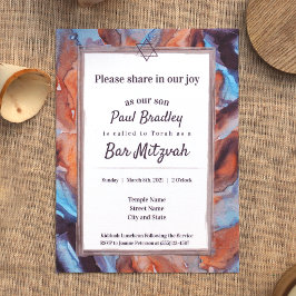Blue, Brown Eggplant Bar Invitación Mitzvah