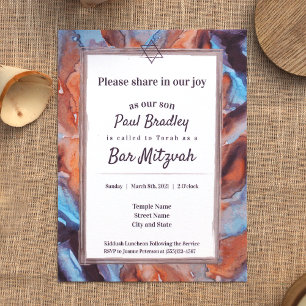 Blue, Brown Eggplant Bar Invitación Mitzvah