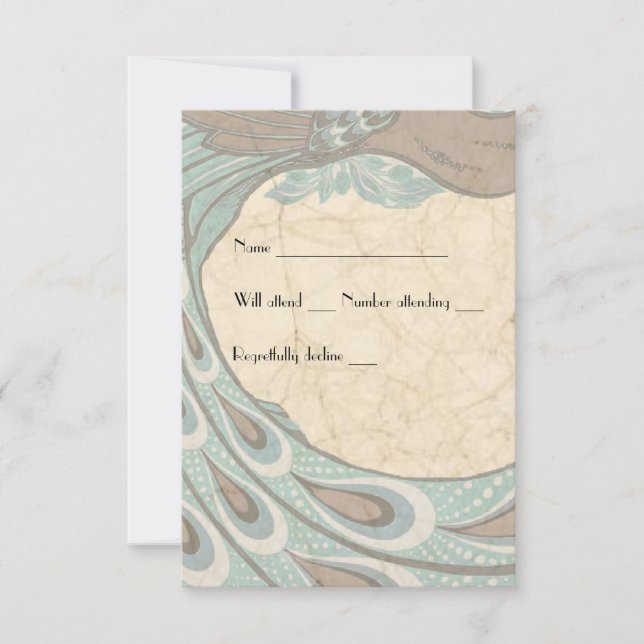 Blue Brown Faded Vintage Peacock rsvp (Anverso)