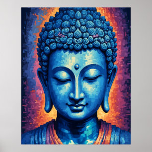 Blue Buddha Moderno Resumen Poster de Arte Pixel