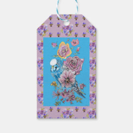 Blue Budgie Watercolor Floral Ladies Etiqueta de r
