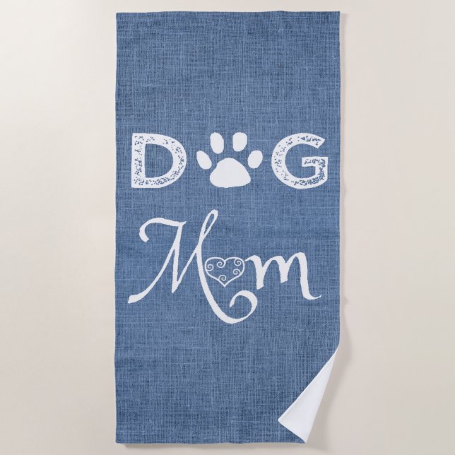 Blue Burlap Dog Mom Beach Toalla (Anverso)