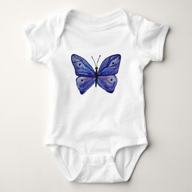 Blue Butfly Watercolor Baby Jersey Bodysuit (Anverso)